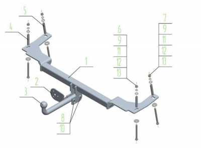 Фаркоп Avtos для SsangYong Actyon 2006-2009 SY 010