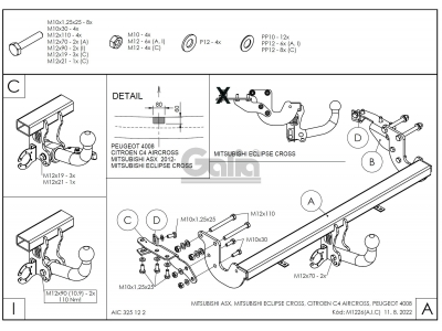 Фаркоп оцинкованный Galia шар C съемный для Mitsubishi ASX/Peugeot 4008/Citroen C4 Aircross 2010-2021
